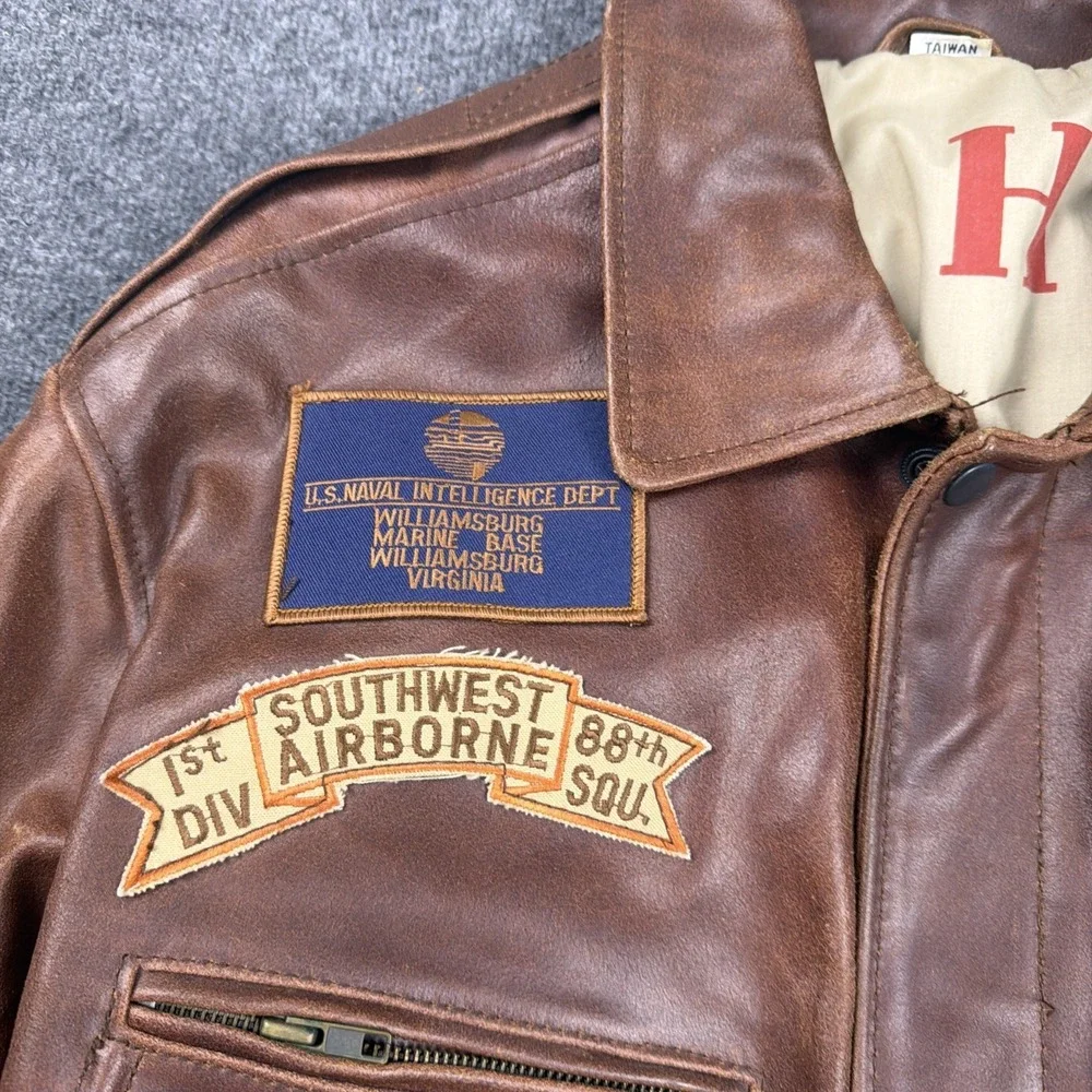 Men's CHIA Brown Leather A-2 Flight Bomber Jacket Patches‎ Southwest Airborne M